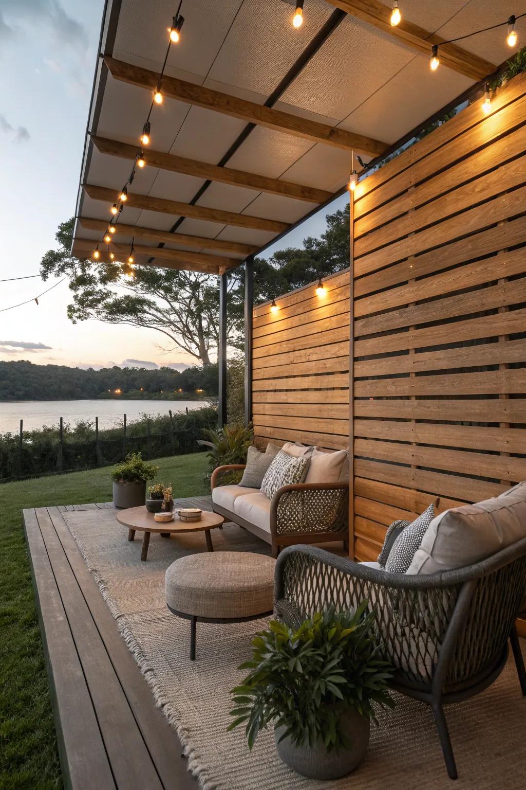 Bring style outdoors using a refined wood wall.