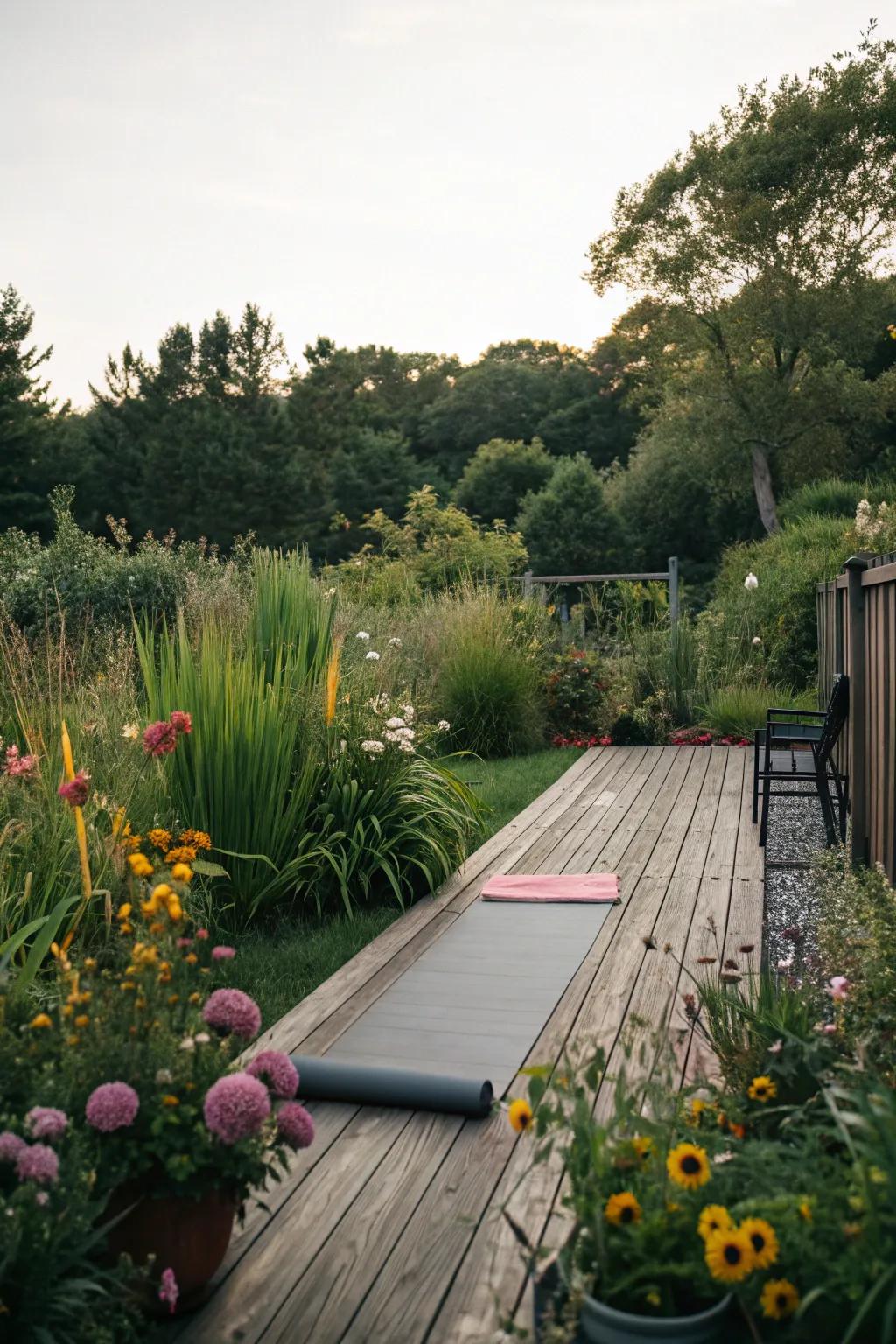 A yoga deck for a peaceful workout space.
