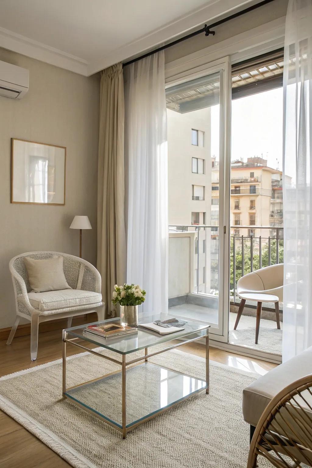 Clear furnishings keep a space airy.