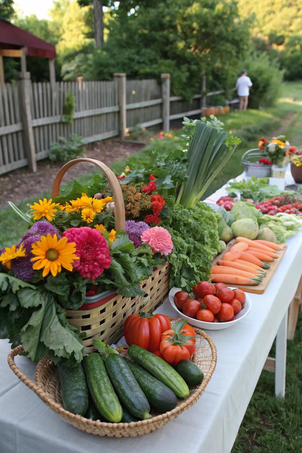 Celebrate beauty and self-sufficiency by using a garden-themed display.