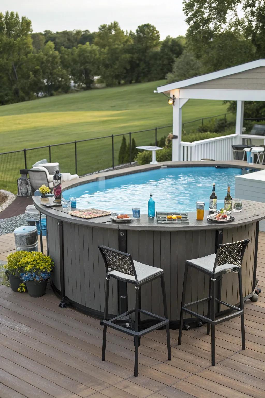 Simple set up bars offer a fast solution for chic poolside gatherings.