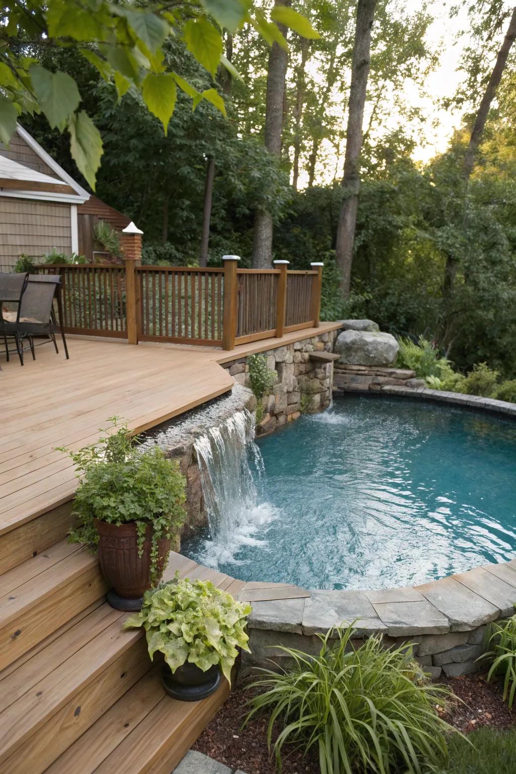 Water elements bring a calming soundtrack to your pool deck.