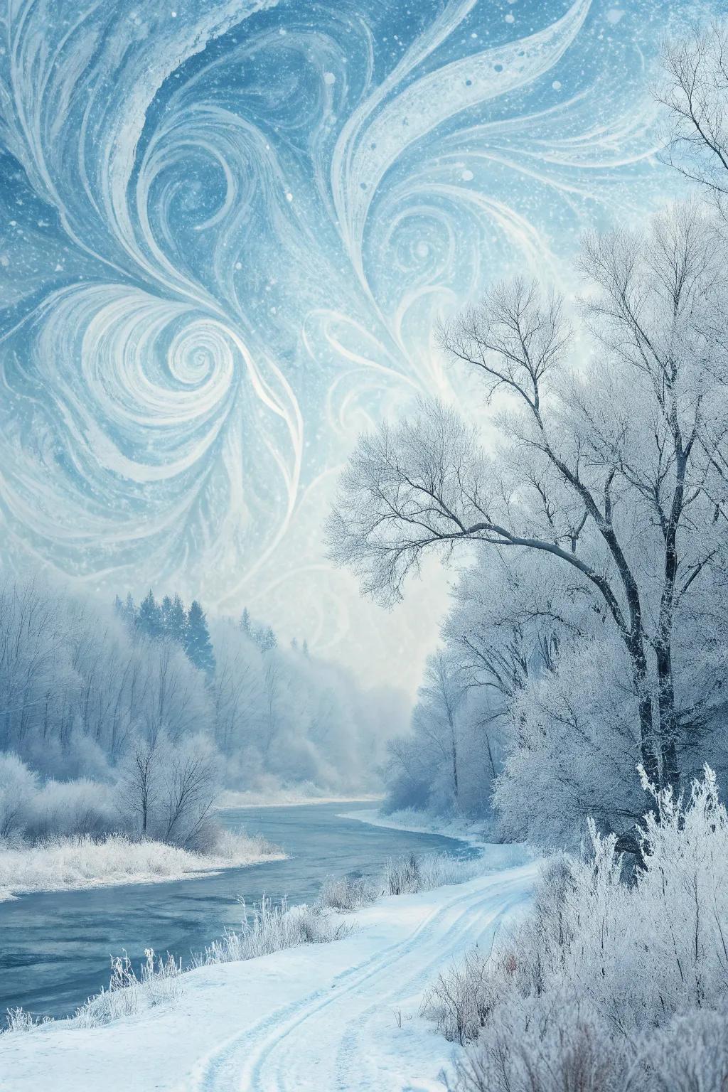An abstract watercolor featuring winter themes.