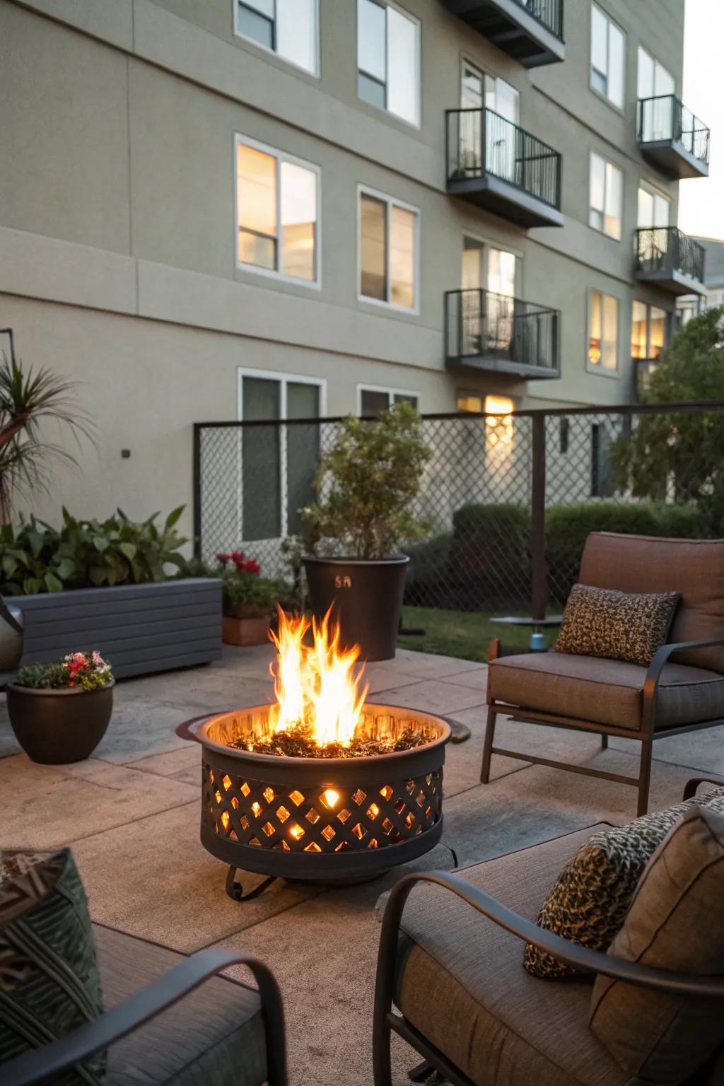 A transportable pit establishes a comfortable gathering place.