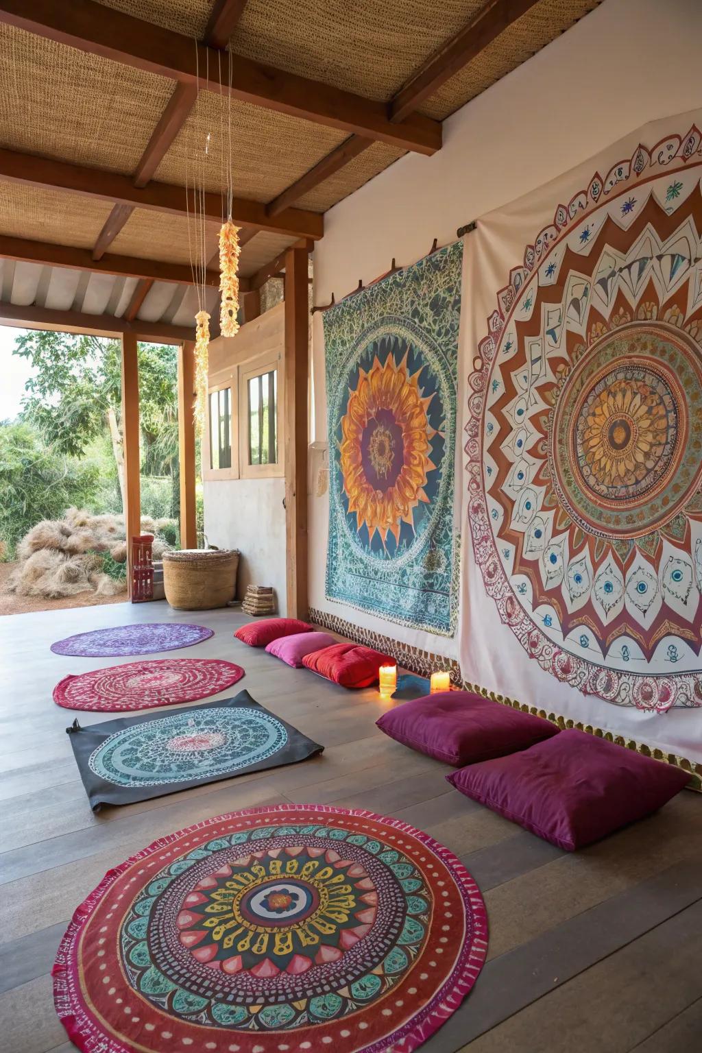 Circular designs heightening equilibrium and focus in the contemplation area.