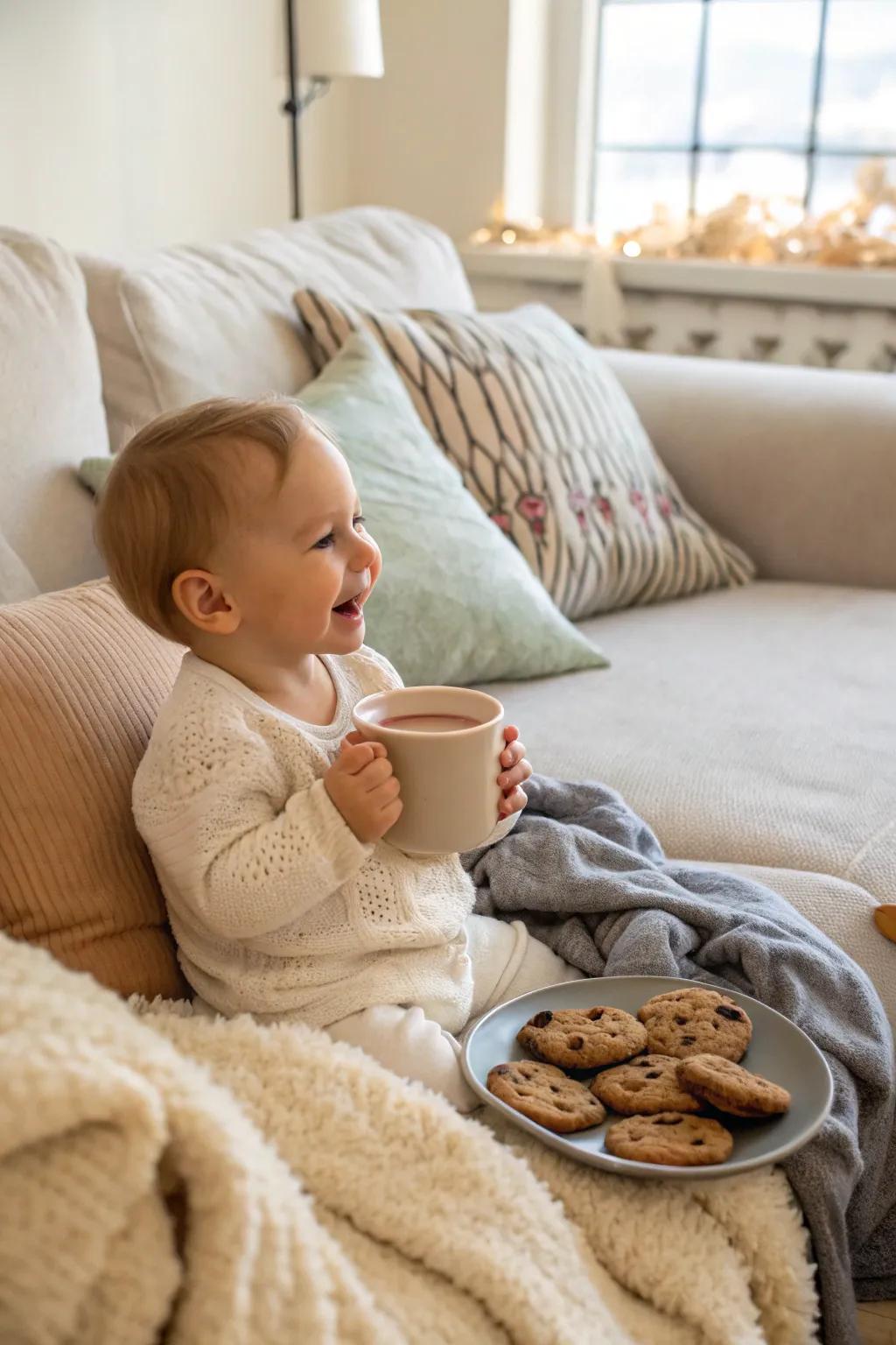 Toasty cocoa and confection instances in a celebratory setting.