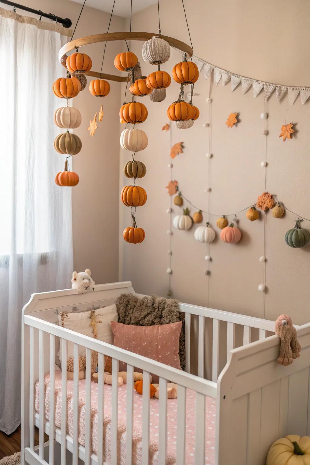 Soaring gourds fashion a whimsical nursery ambiance.