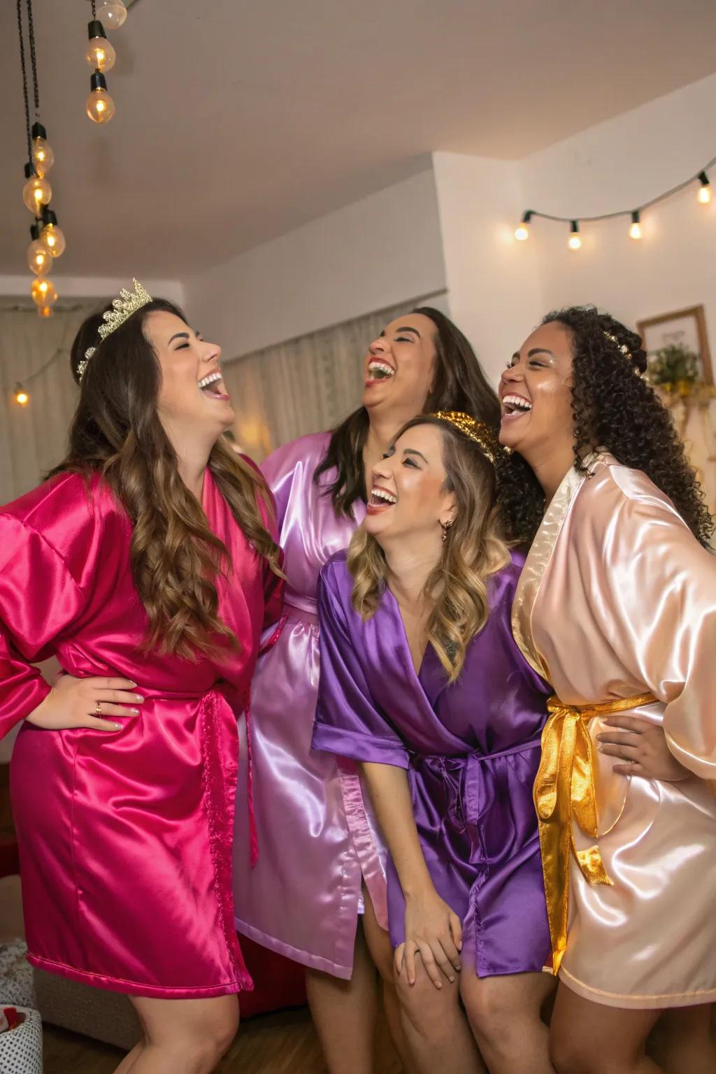 A group of women in luxurious satin robes.