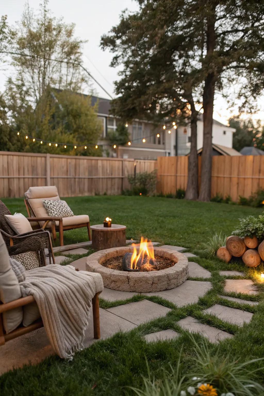 Earthy turf lounge offers coziness and smooth integration with the garden.