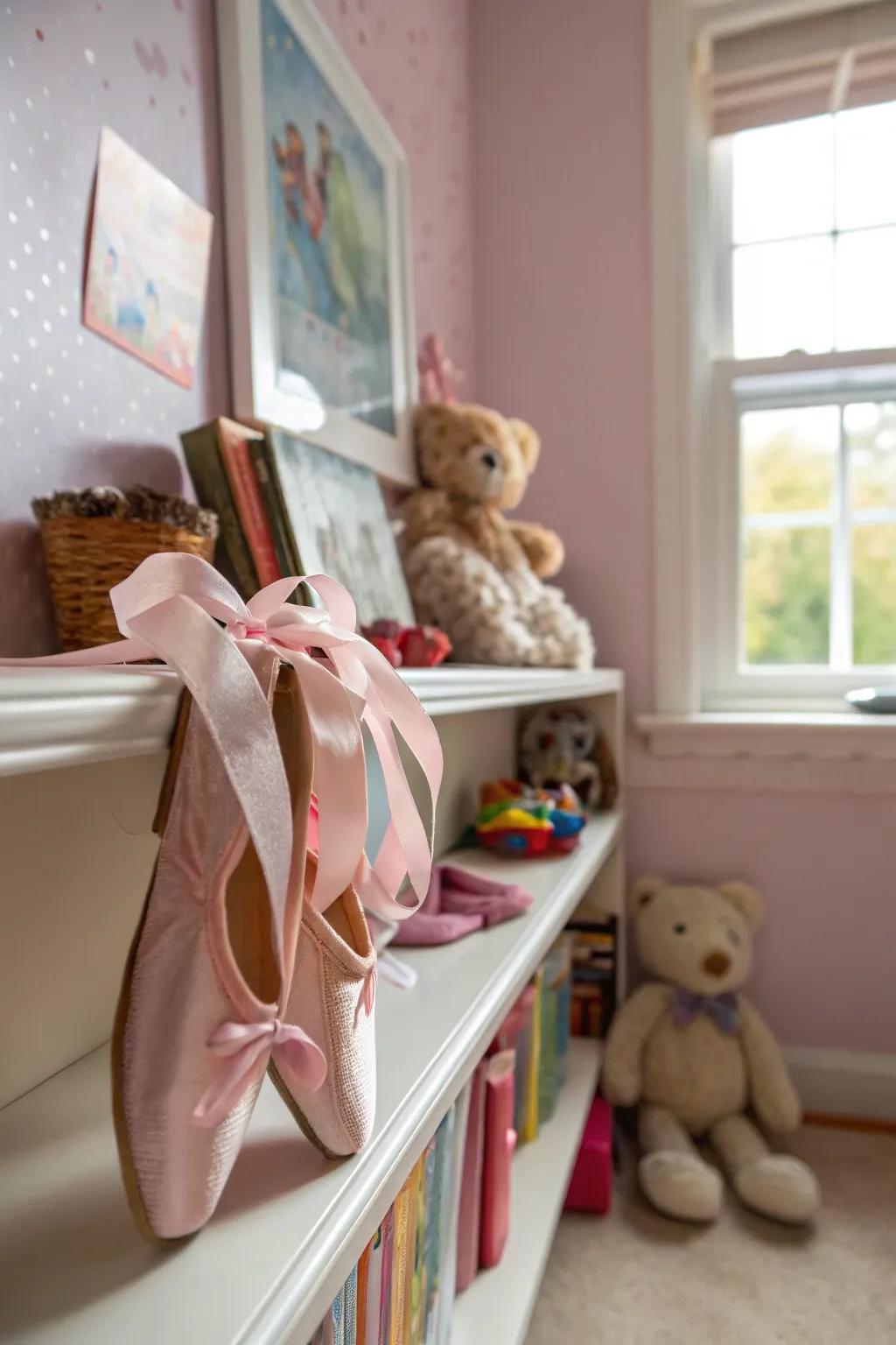 Ballet shoe decor subtly enhances the theme.
