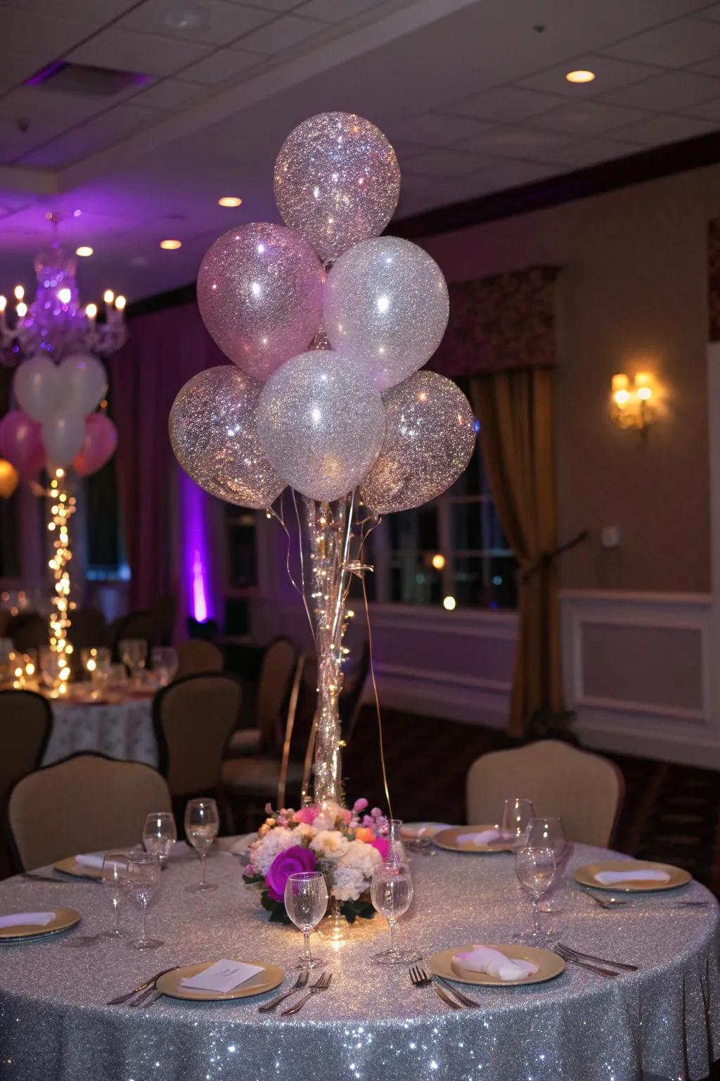 Glimmer-clad balloons append shimmer and glamour.