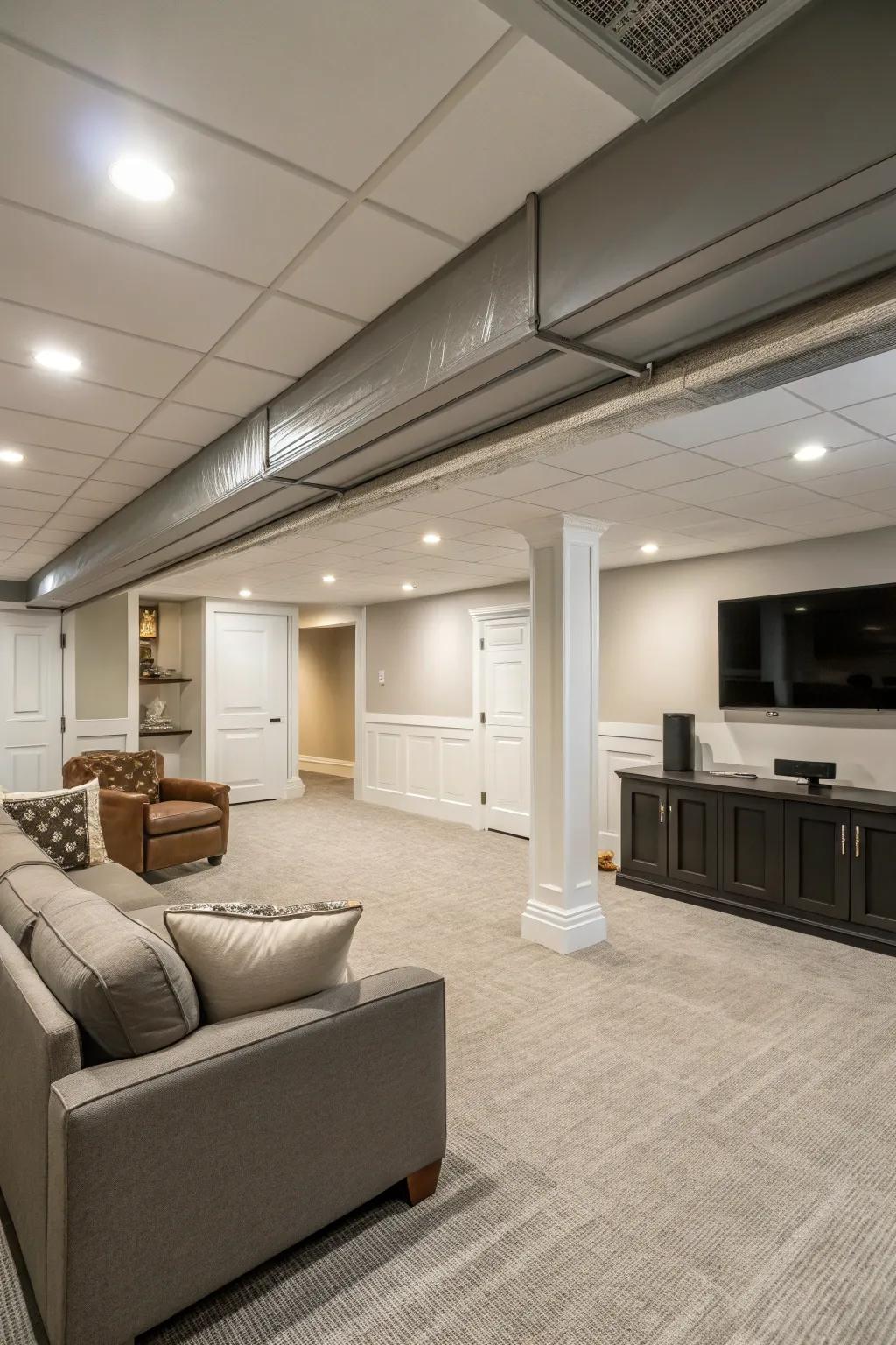 Accept simpleness with a minimalist design approach to basement upper areas.