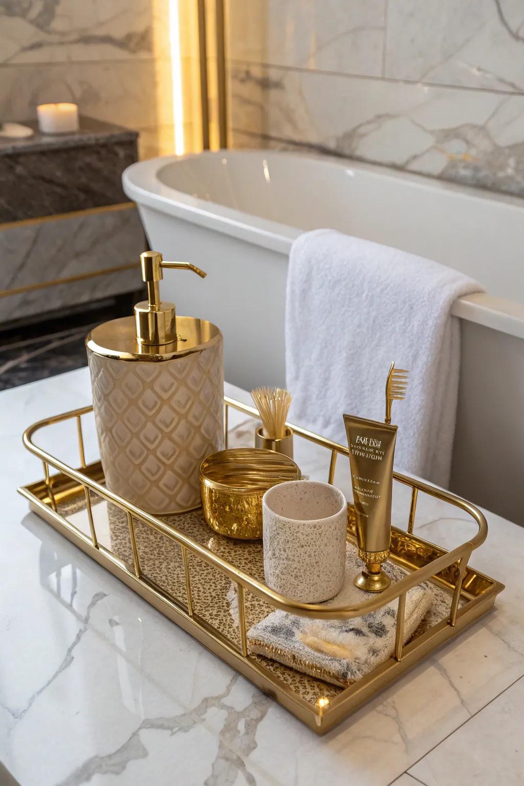 Append a hint of dazzle to your bath using an opulent metal console.