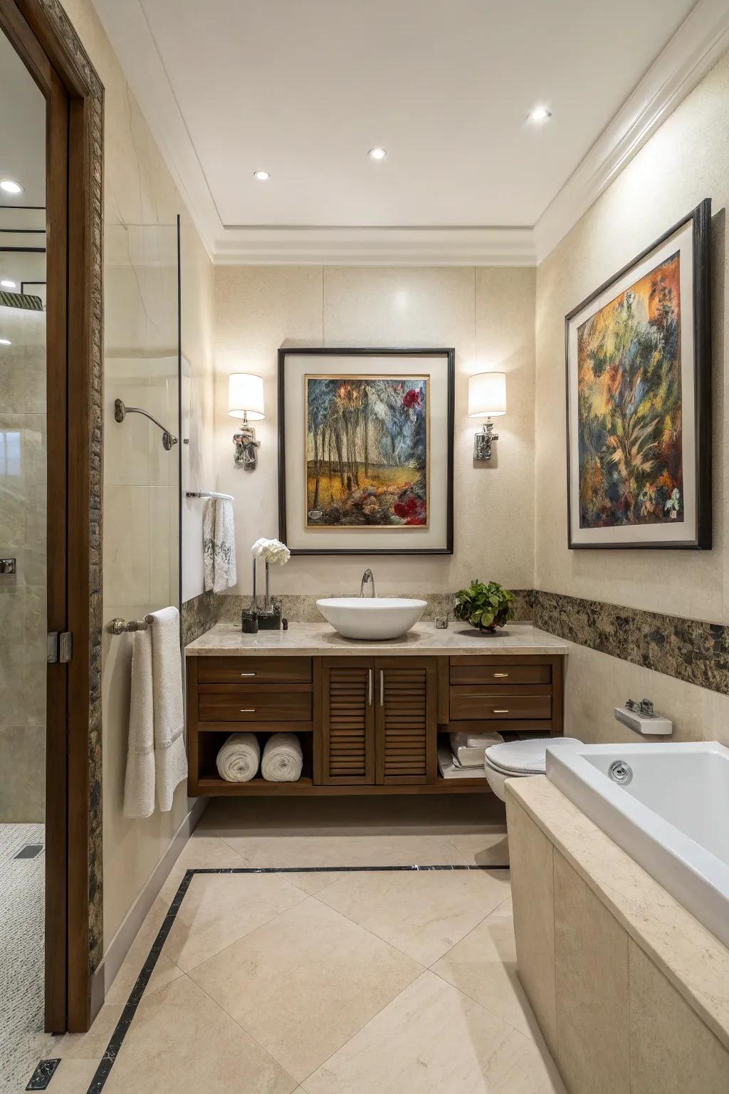 An attention-grabbing art piece acts as a captivating focal point.