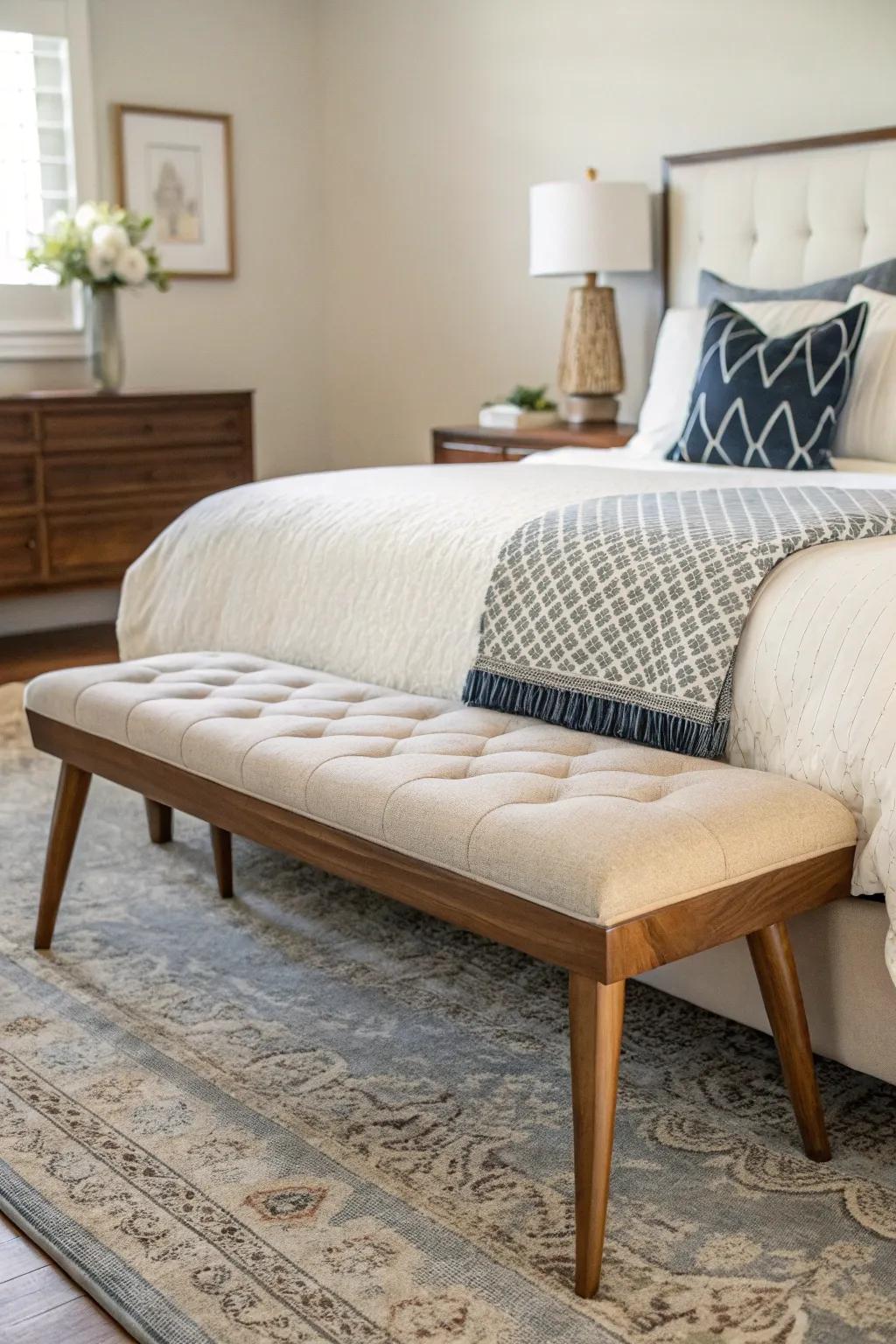 A modern bench, offering function.