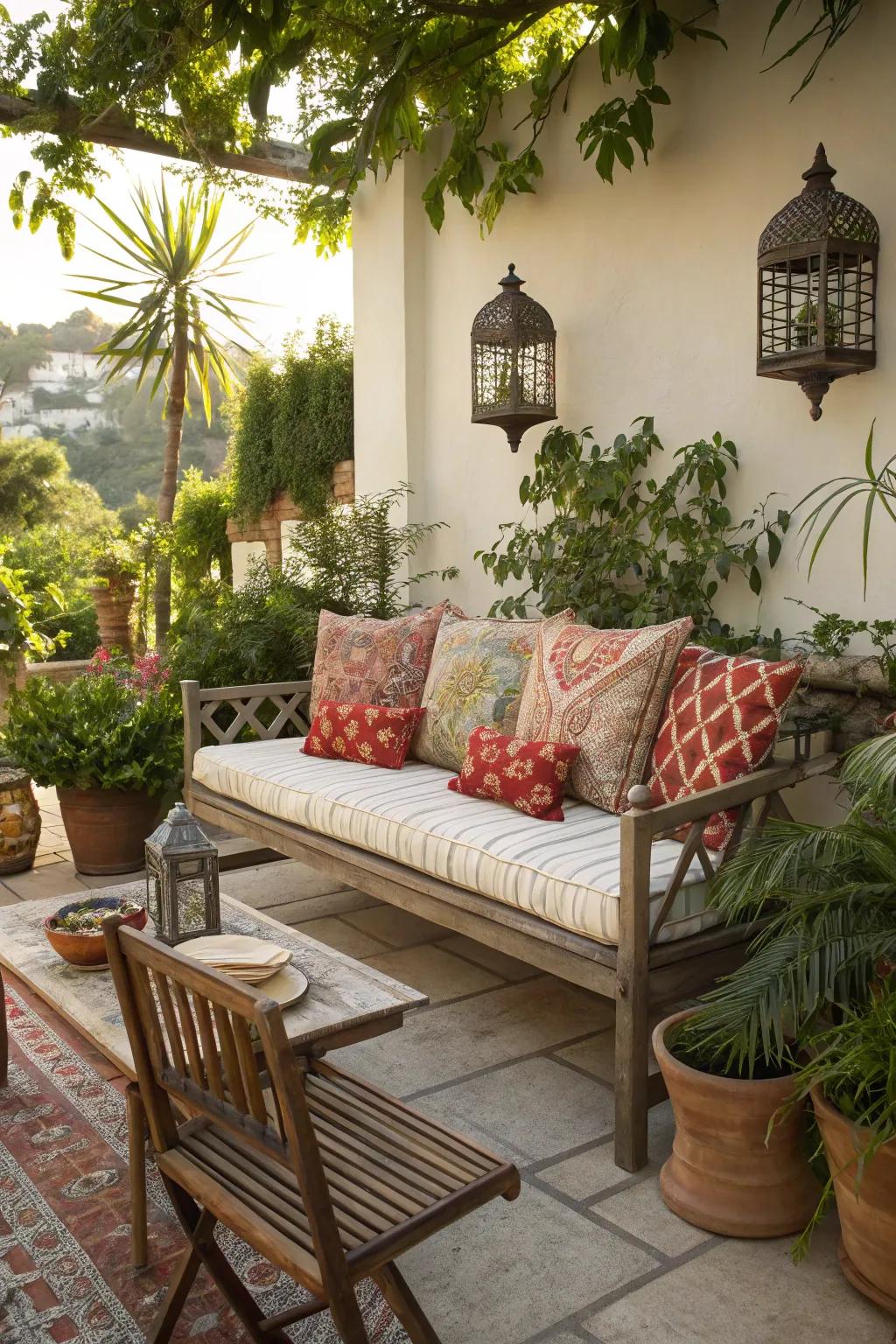 Outdoor-friendly textiles ensure durability and panache for your bench.
