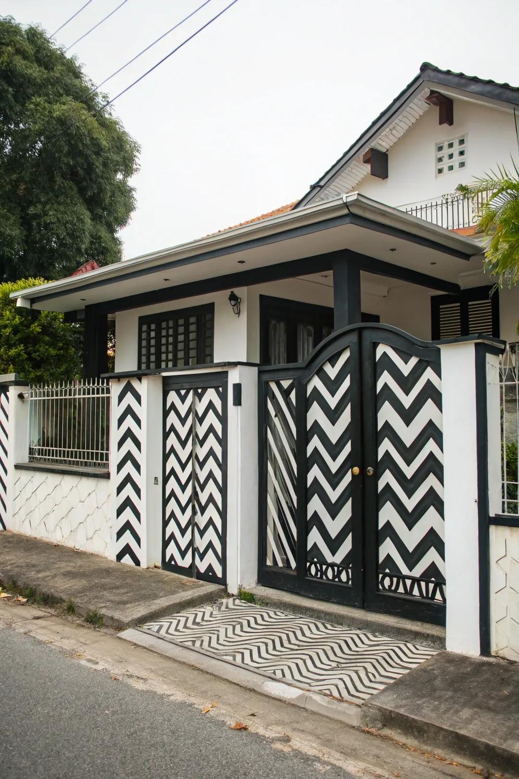 Chevron patterns add a playful touch to this sophisticated exterior.