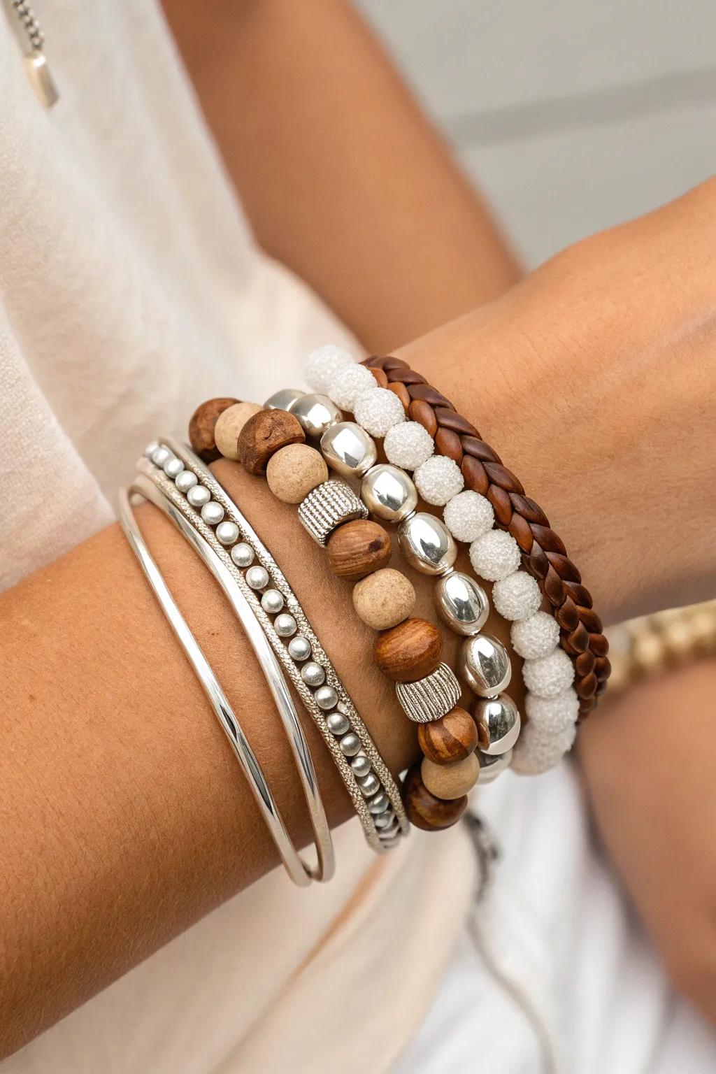 Master the art of unique layering with minimalist bracelets that deliver a subtle yet striking look. #BraceletLayering #ScandiBoho