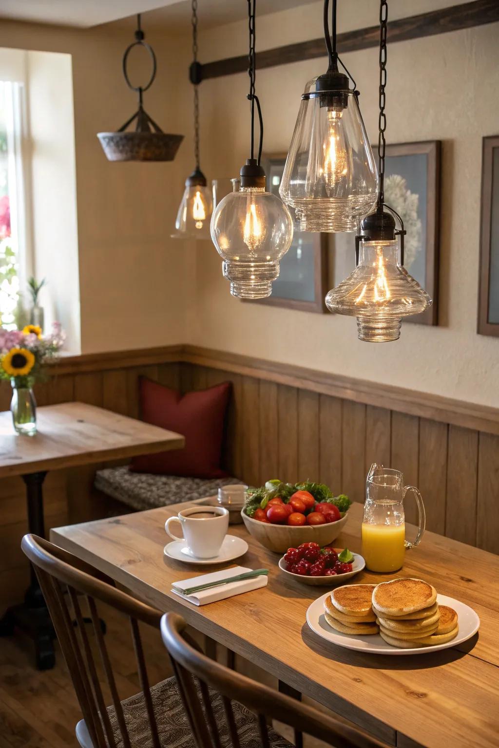 Craftsman sheen fittings as the centerpiece of a breakfast nook.