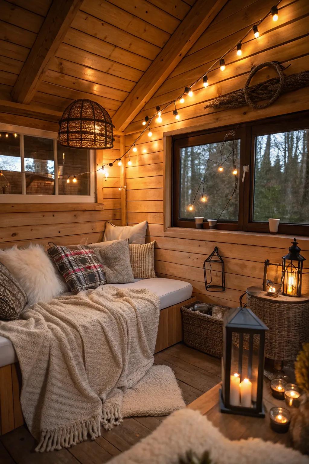 Layered lighting providing versatility in a cabin interior.