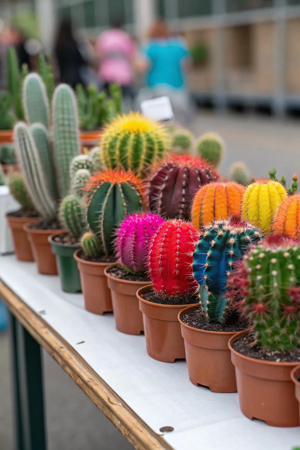 A palette of vibrant cacti fashions a spirited and kinetic display.