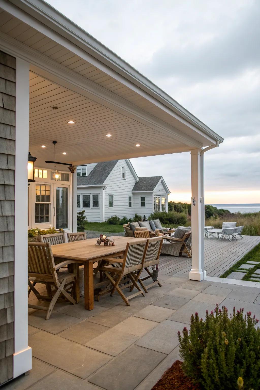 Covered patio with outdoor dining setup