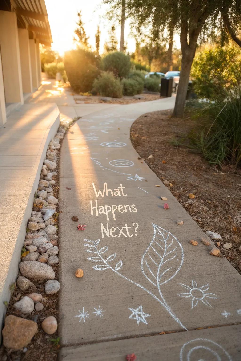 Craft your own adventure with every step on this whimsical chalk path. 🌿🖍️