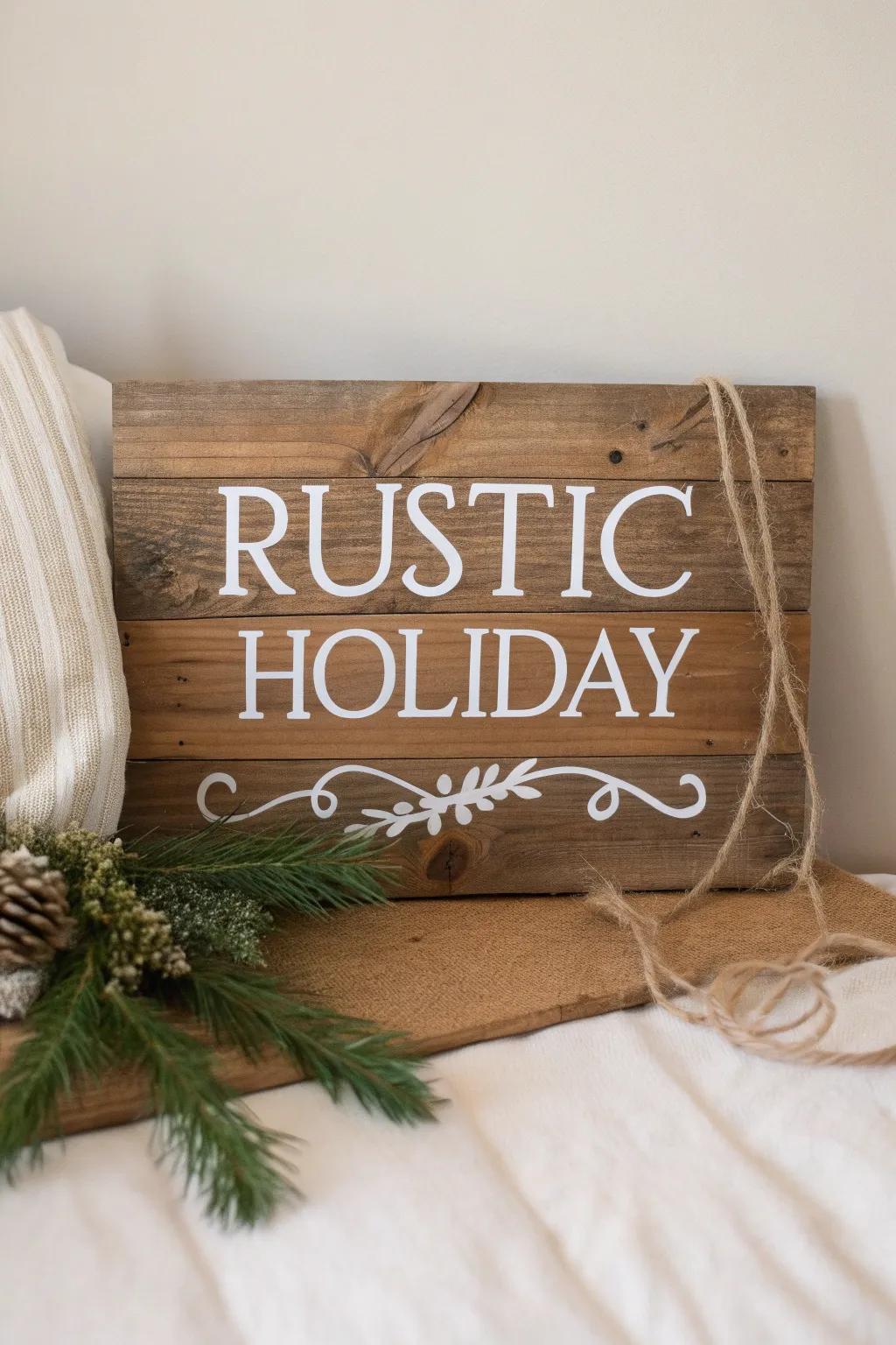 Add a cozy farmhouse touch to your holiday decor with this charming rustic sign.