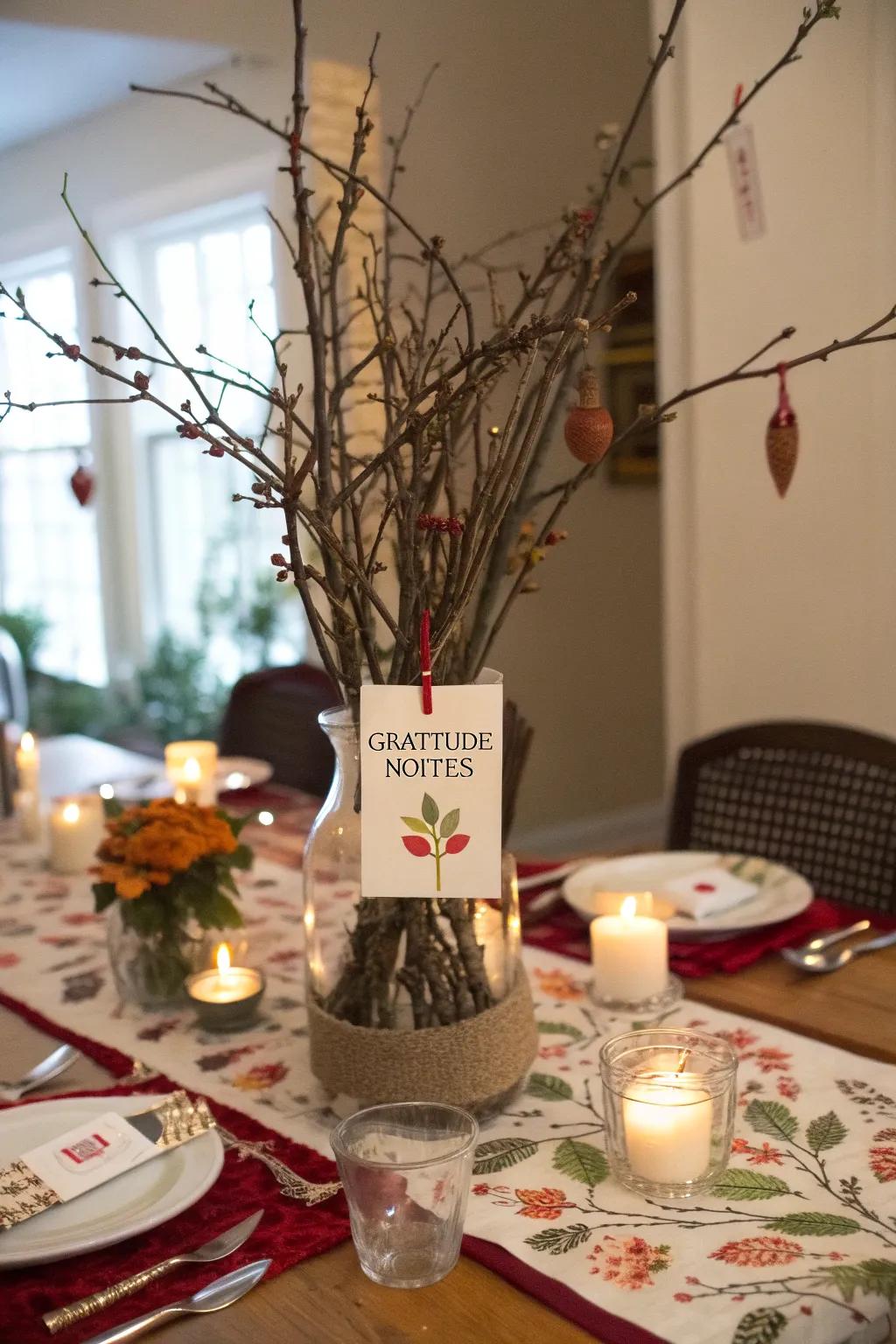 Recognition and warmth: a Gratitude Arbor centerpiece for the holidays.