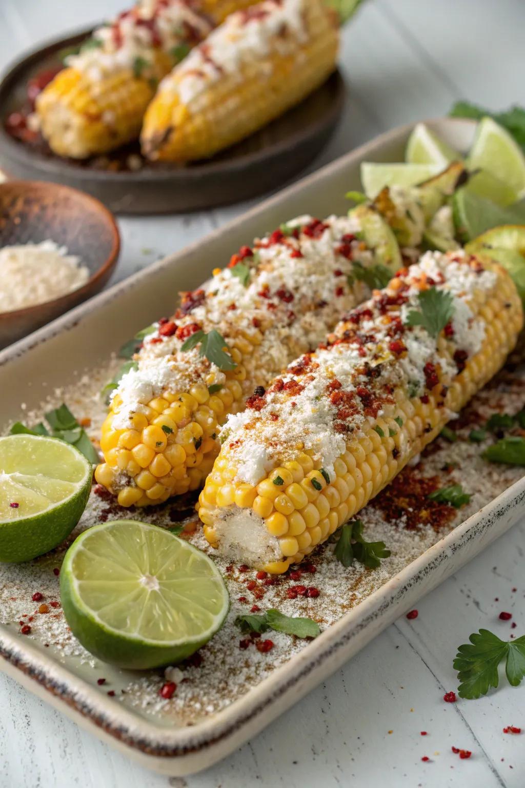 Indulge in the savory goodness of Mexican street maize.