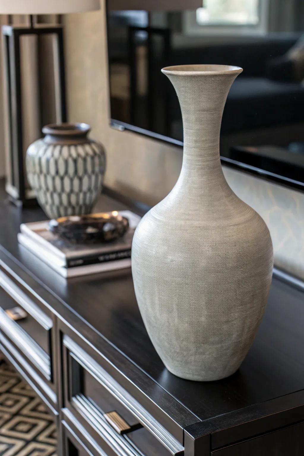 An earthenware flower holder that features a monochrome design, presenting simple elegance and sophistication.