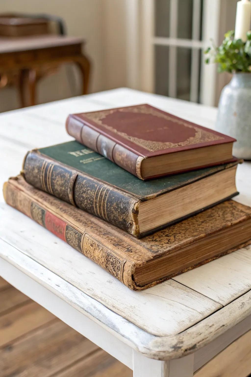 Vintage volumes contribute character and allure to your decor.