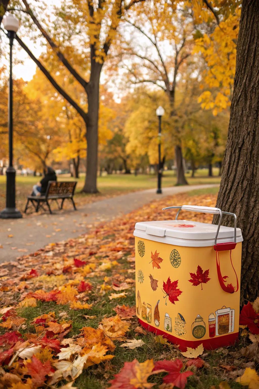 A cooler with seasonal stickers for year-round style.