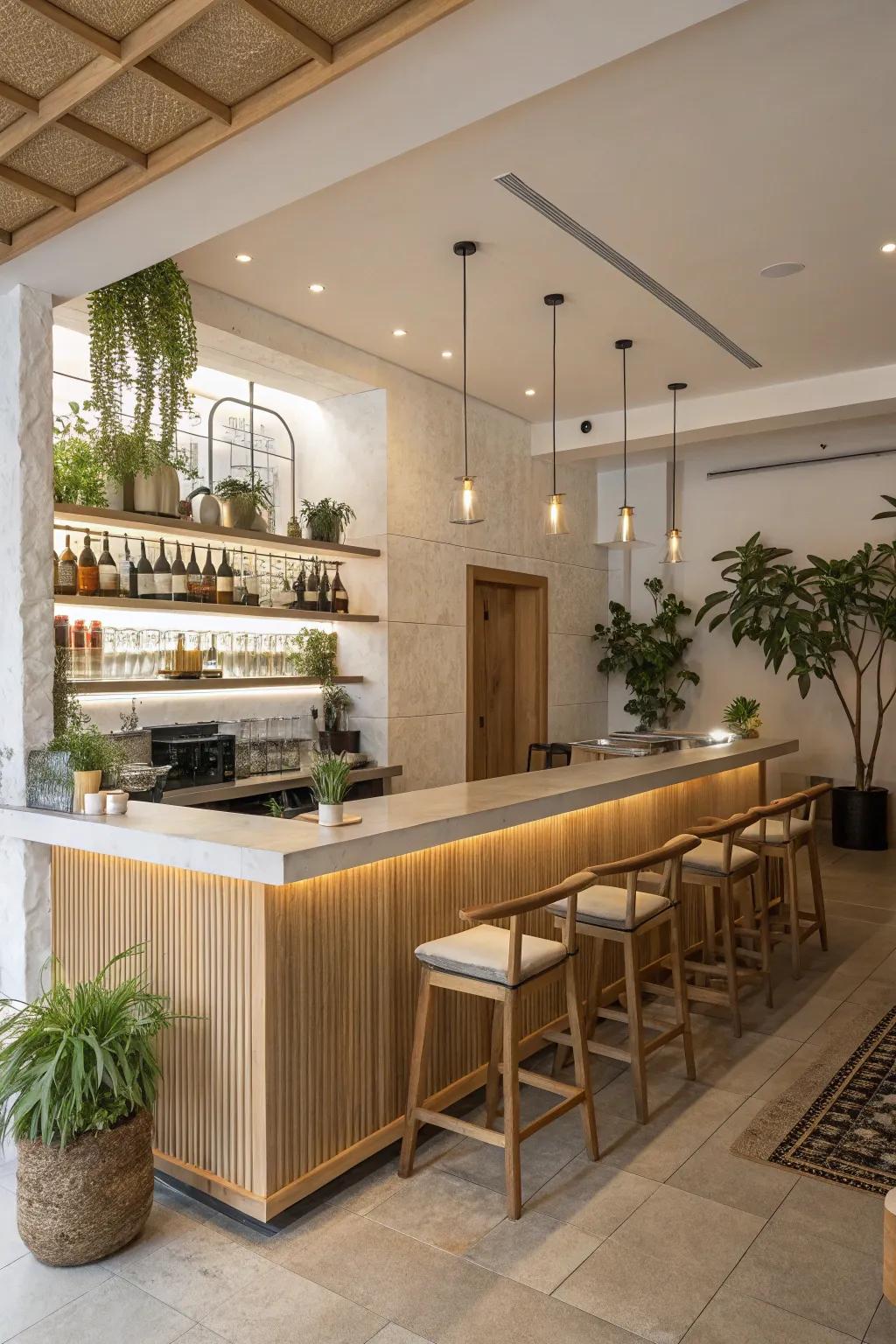 A Zen-stimulated bar delivers a peaceful retreat.