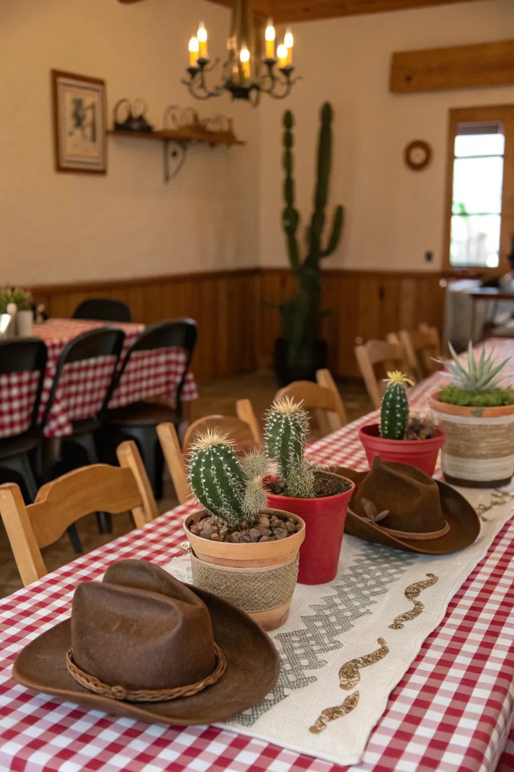 Infuse natural beauty using cactus centerpieces.