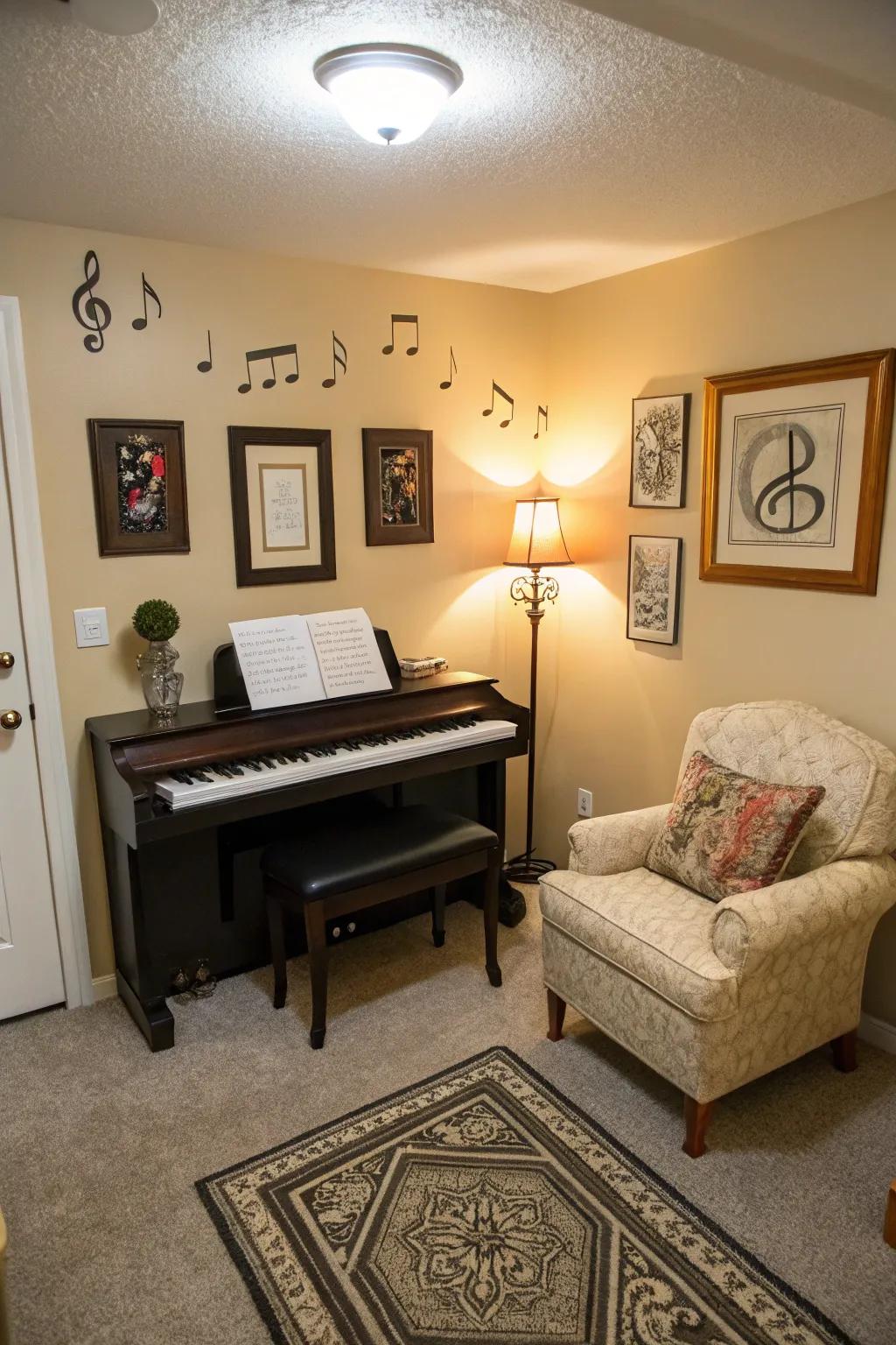 A snug corner entices musical exploration.