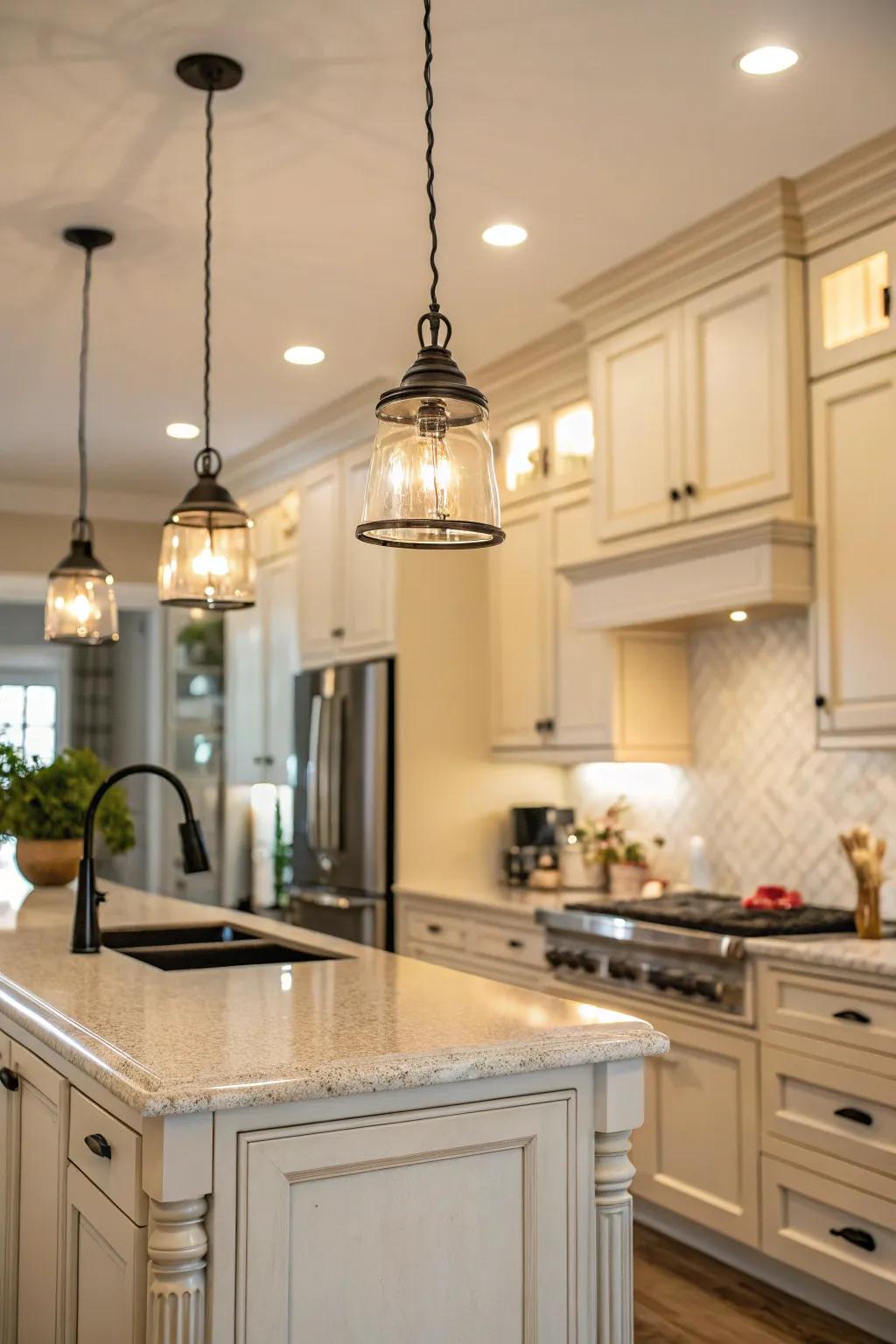 Tiered illumination enhances functionality and ambiance.