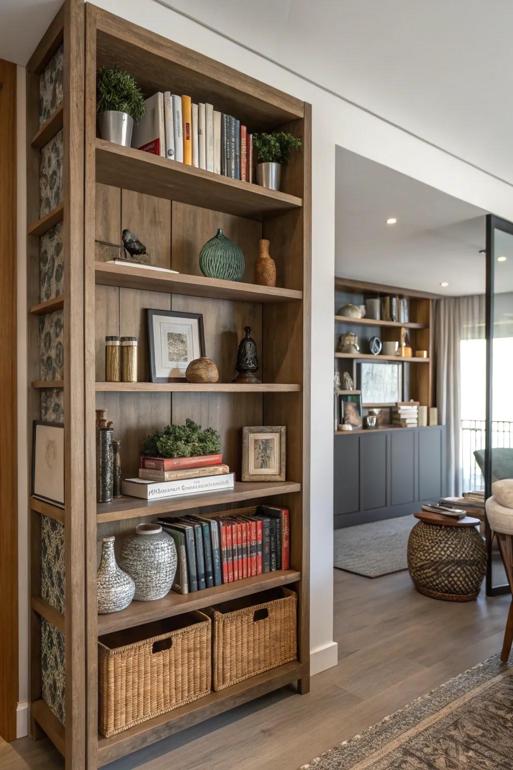 Area divider shelves incorporate depth and storage to any area.