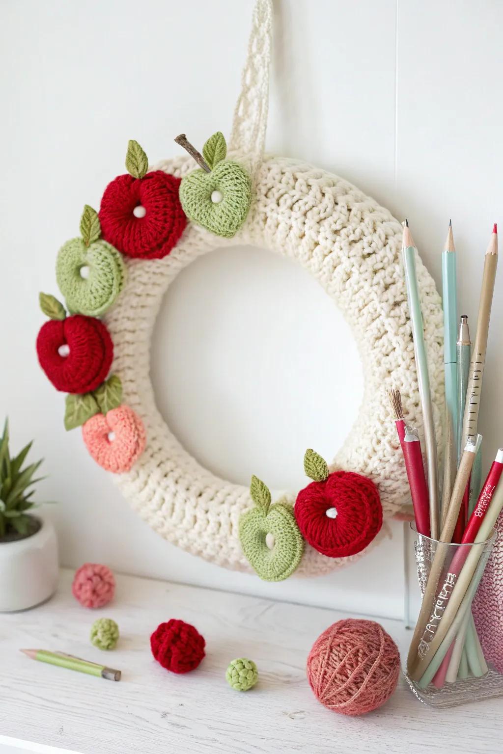 Welcome the school year with a touch of handmade elegance! 🍎✏️ #CrochetWreath #BackToSchoolDecor