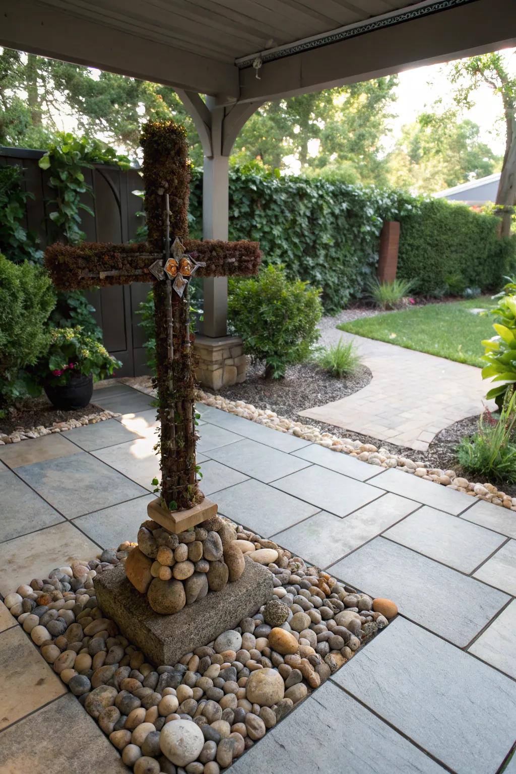 Cross decorated with natural rocks