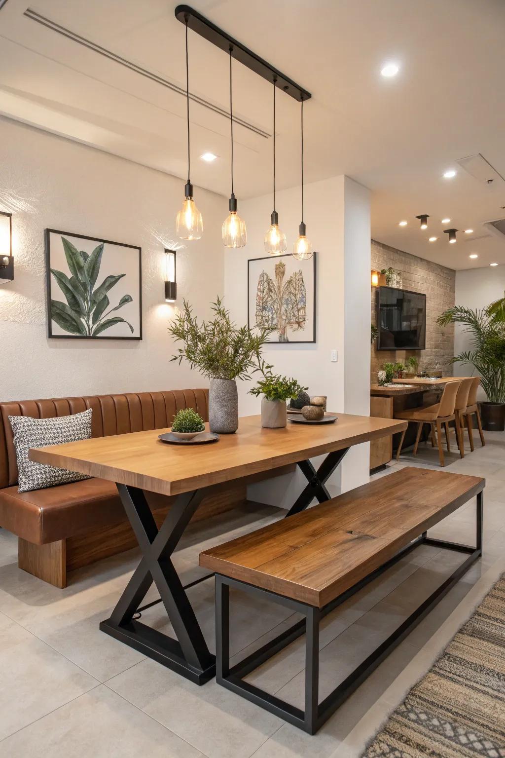 Distinct dining bench enhancing communal dining experiences