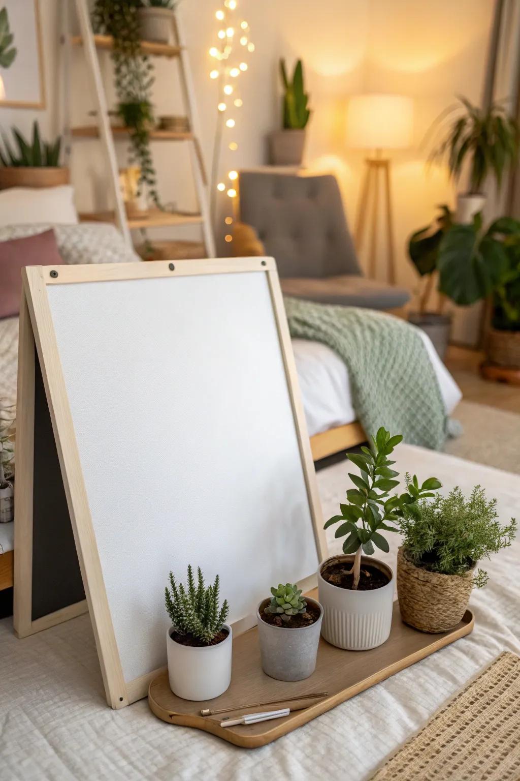 Infuse life into your room with greenery around your whiteboard.