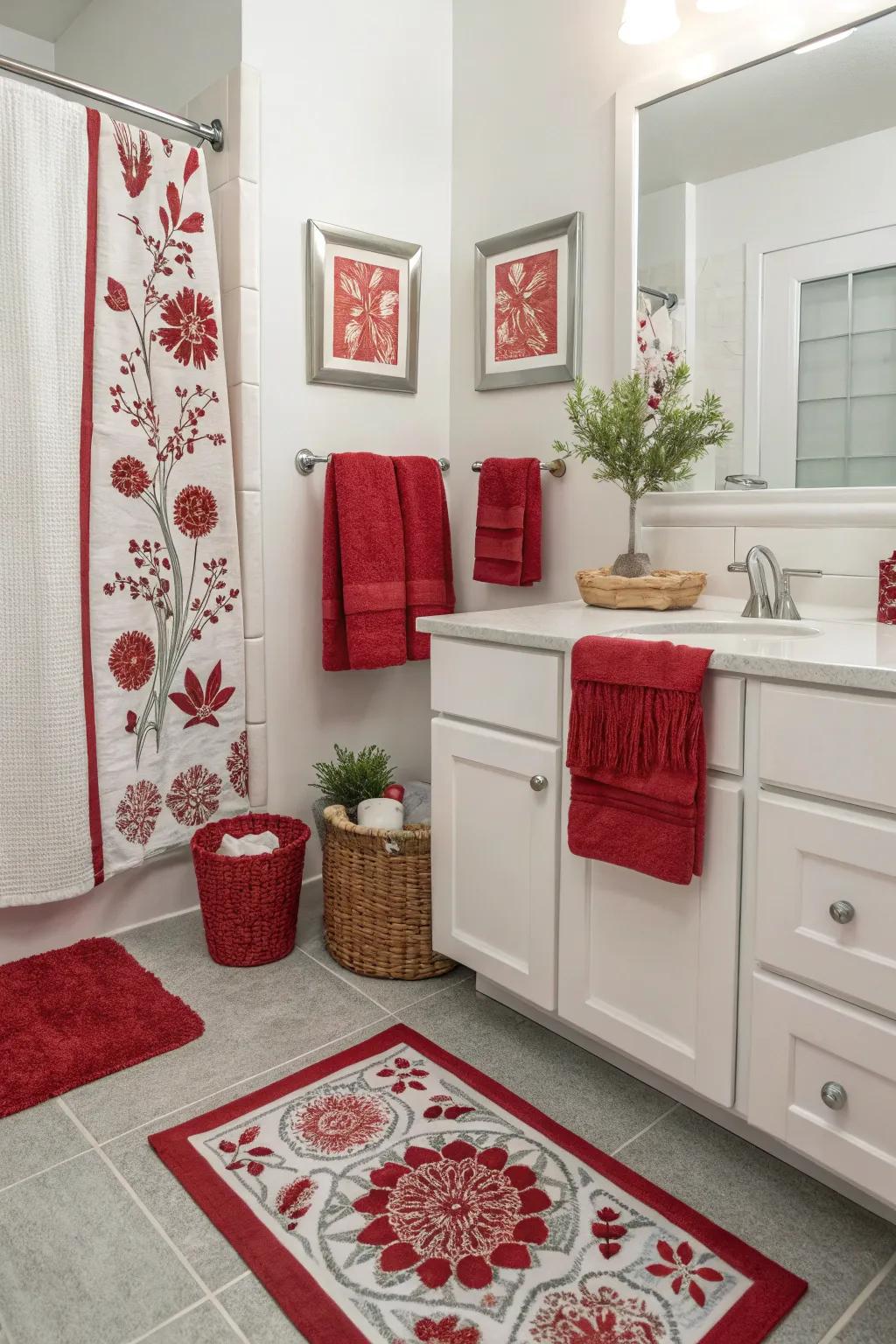 Seasonal crimson swaps sustain your bathroom aesthetic revitalized and unified.