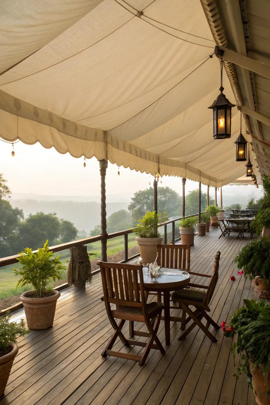 Tarpaulin roofs deliver a vintage ambiance to your deck.