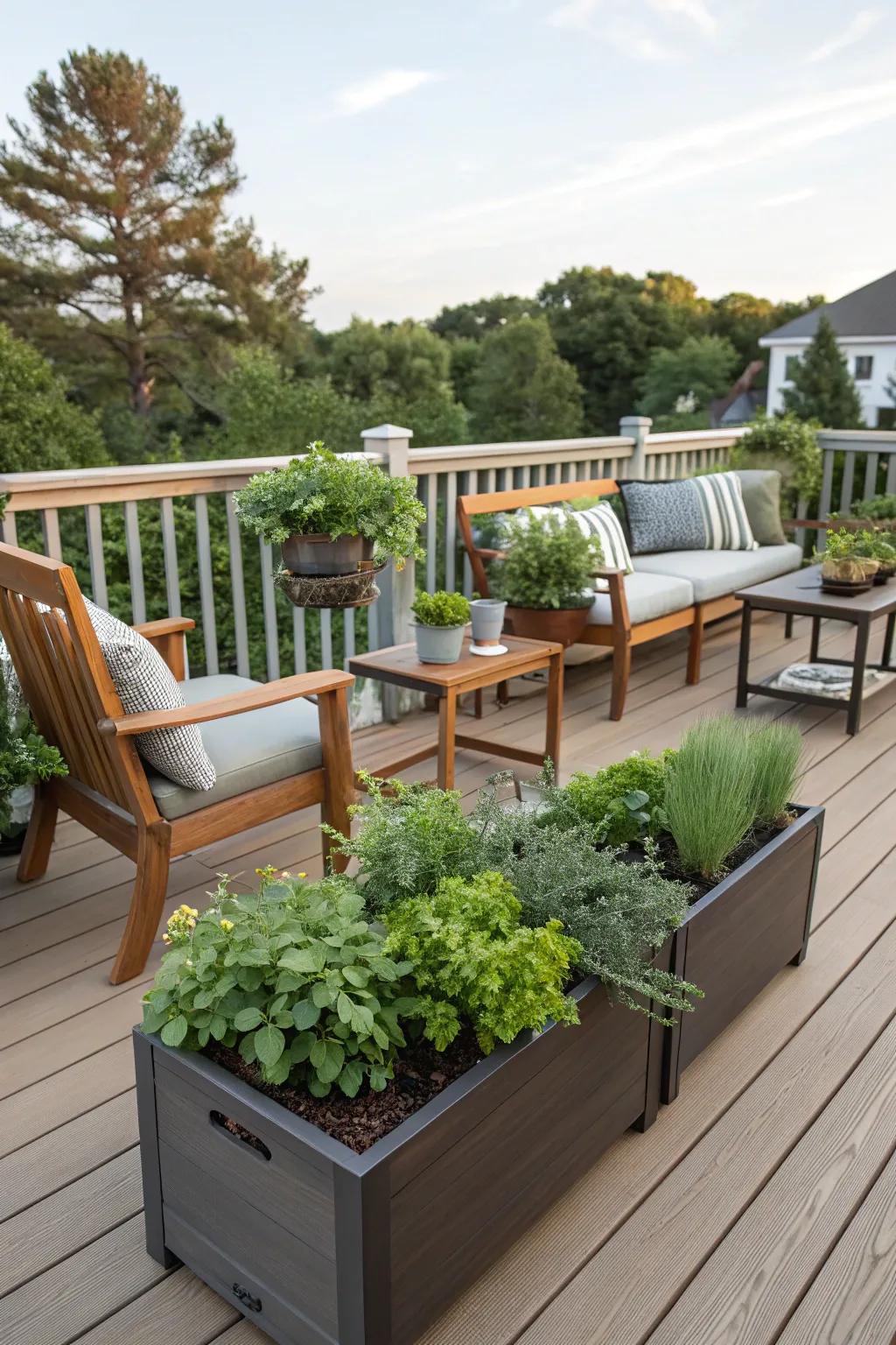 Unwind in style with seating that showcases herb spots.