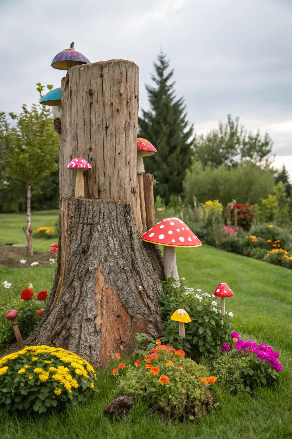 A whimsical sight to see with mushroom art.