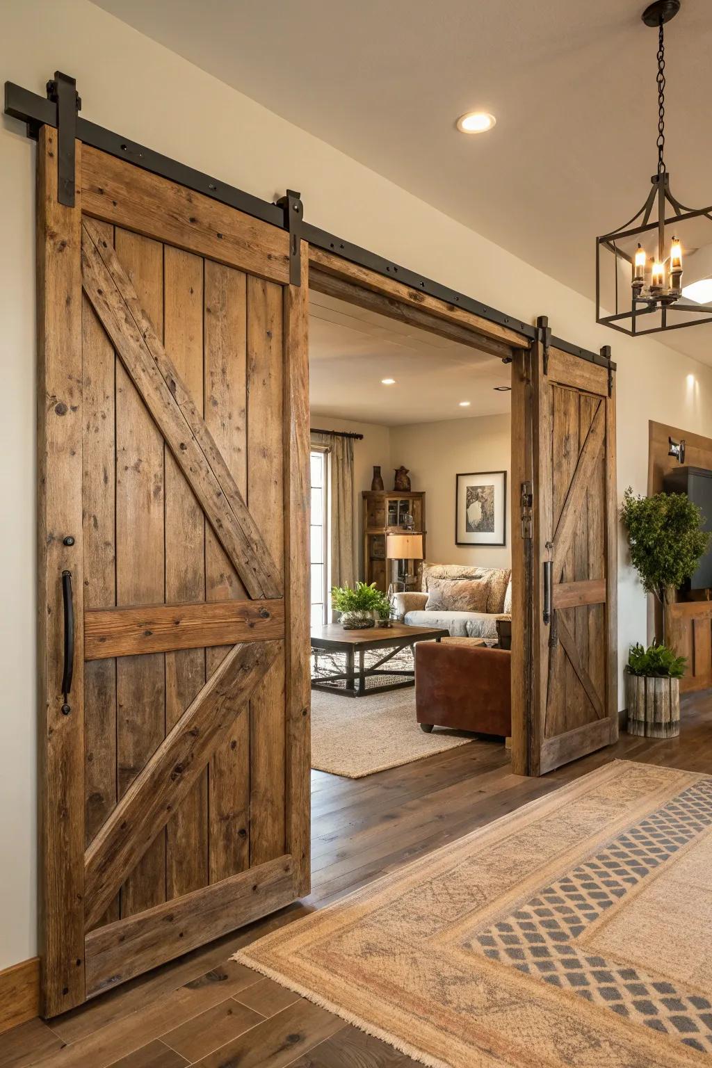 Incorporate rustic charm with repurposed wood doors.