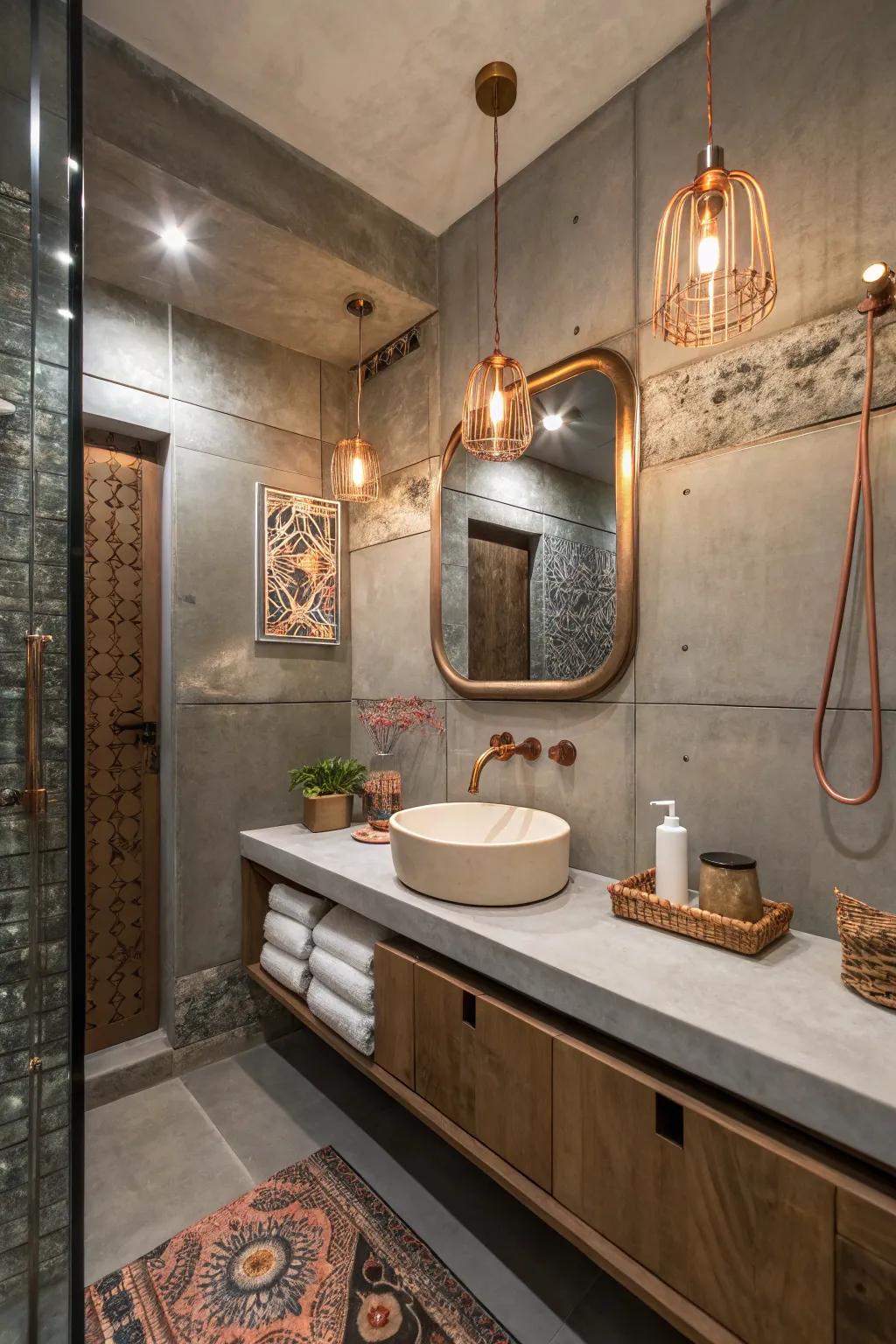 Unforeseen elements like concrete and copper craft an impactful style.