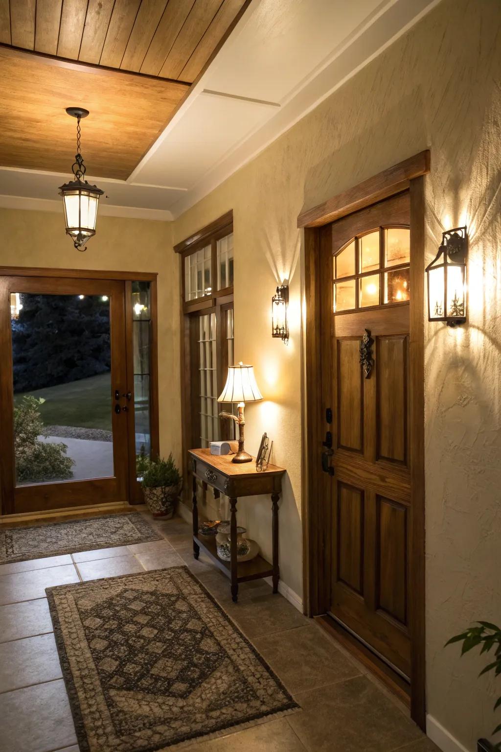 Integrated lighting enhances the atmosphere and functionality of your entryway.