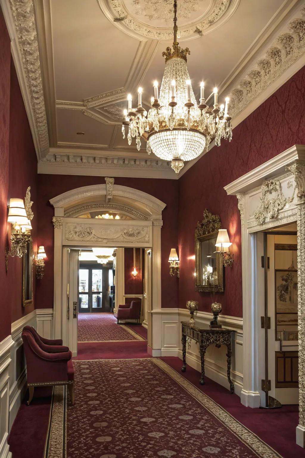 Fabricate an opulent entrance with profound claret tones.